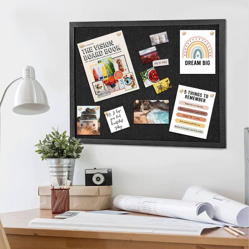 Large Bulletin Board, 23 "x17 " Black Cork Boards for Walls with Frame, Pin Display Board Vision